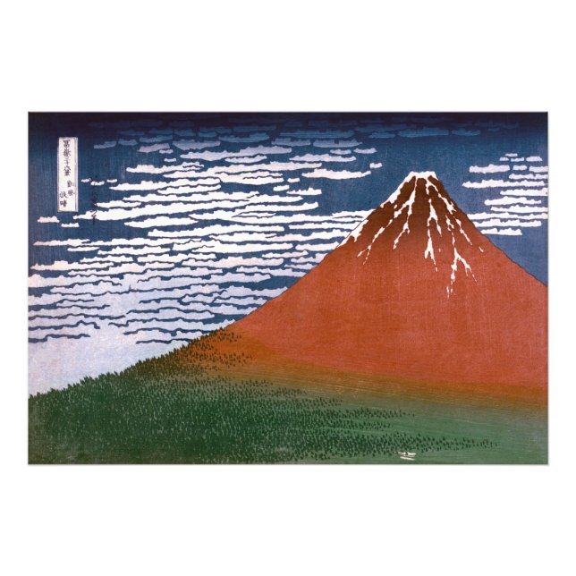 Red Fuji, Aka Fujiyama Volcano Katsushika Hokusai Fototryck (Framsidan)