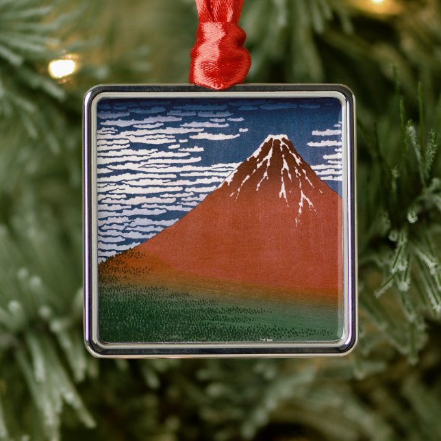 Red Fuji, Aka Fujiyama Volcano Katsushika Hokusai Julgransprydnad Metall (Träd)