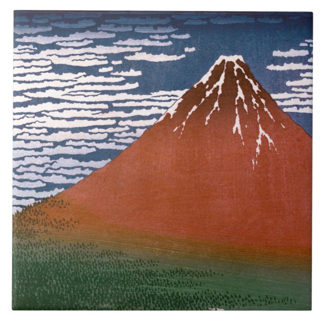 Red Fuji, Aka Fujiyama Volcano Katsushika Hokusai Kakelplatta (Framsidan)