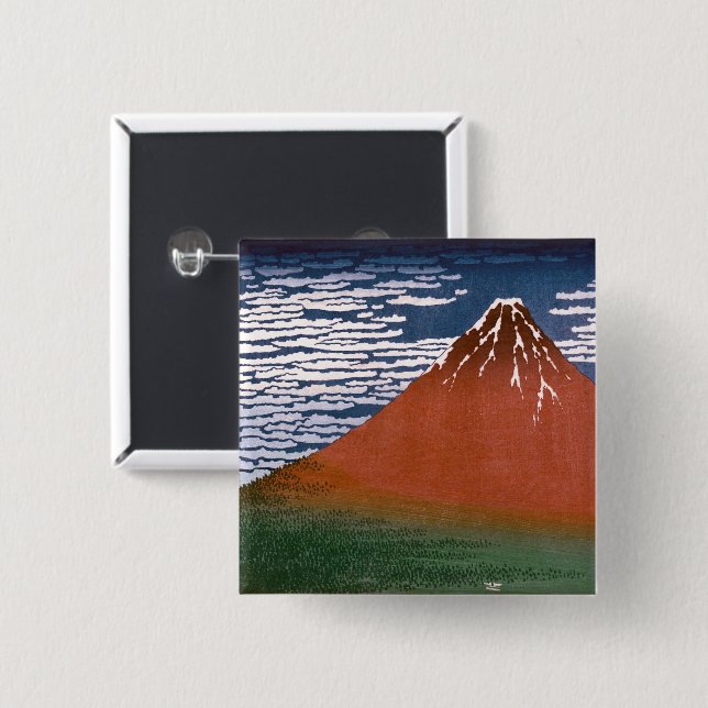 Red Fuji, Aka Fujiyama Volcano Katsushika Hokusai Knapp (Framsida & baksida)