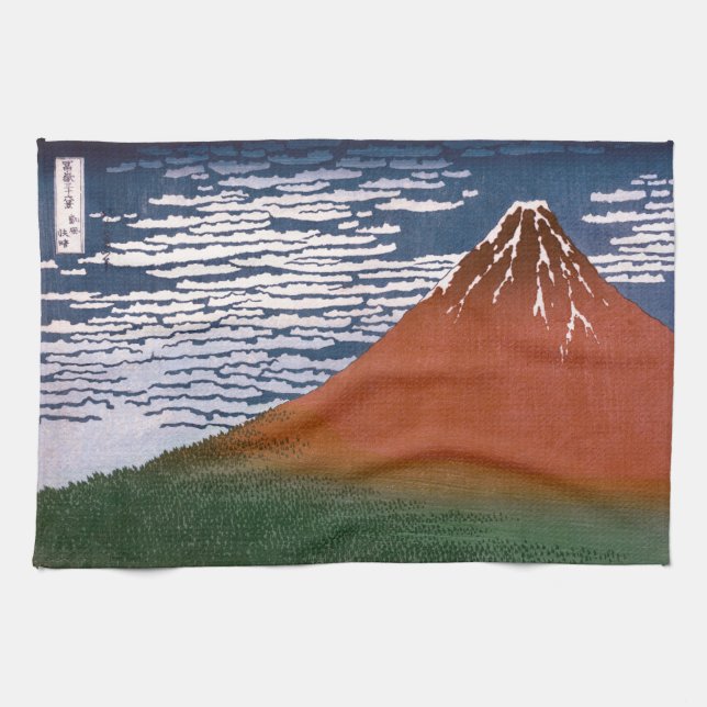 Red Fuji, Aka Fujiyama Volcano Katsushika Hokusai Kökshandduk (Horisontell)