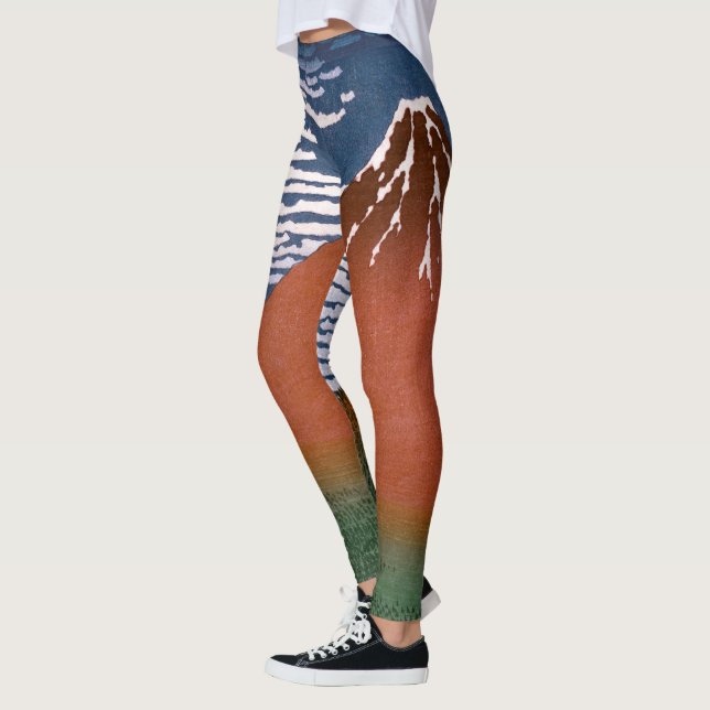 Red Fuji, Aka Fujiyama Volcano Katsushika Hokusai Leggings (Vänster)