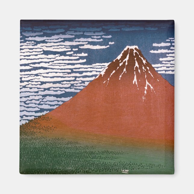 Red Fuji, Aka Fujiyama Volcano Katsushika Hokusai Magnet (Framsidan)