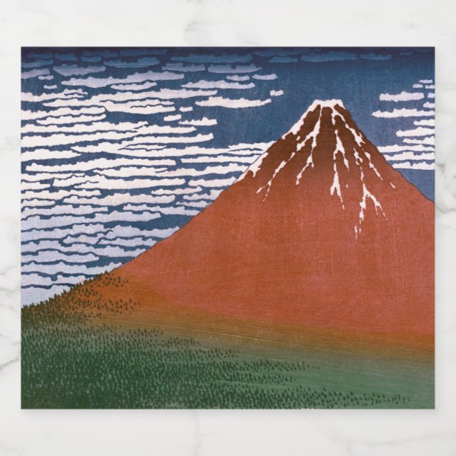 Red Fuji, Aka Fujiyama Volcano Katsushika Hokusai Ölflaska Etikett (Singel etikett)