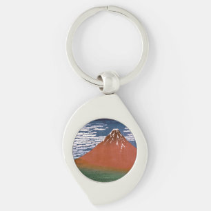 Red Fuji, Aka Fujiyama Volcano Katsushika Hokusai Swirl Silverfärgad Nyckelring