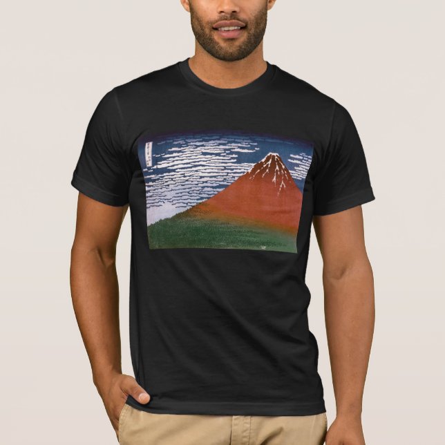 Red Fuji, Aka Fujiyama Volcano Katsushika Hokusai T Shirt (Framsida)