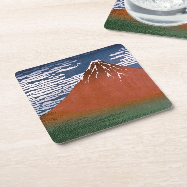 Red Fuji, Aka Fujiyama Volcano Katsushika Hokusai Underlägg Papper Kvadrat (Vinklad)