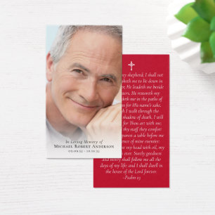 Red Fullt Photo Memorial Prayer Card Visitkort