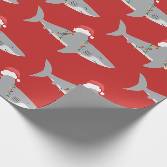 Red Funny Shark-jul Presentpapper (Hörn)