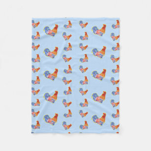 Red Funny Tupp Cockerel Blue and White Spots Fl Fleecefilt