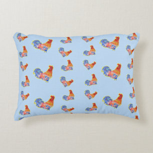Red Funny Tupp Cockerel Blue and White Spots Fl Prydnadskudde
