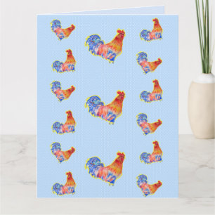 Red Funny Tupp Cockerel Blue and White Spots Kort