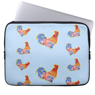 Red Funny Tupp Cockerel Blue and White Spots Laptop Fodral