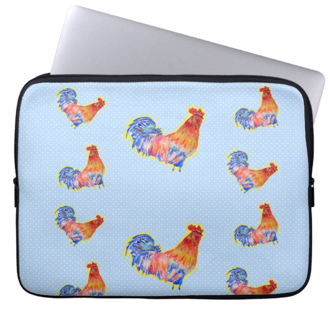 Red Funny Tupp Cockerel Blue and White Spots Laptop Fodral (Framsidan)