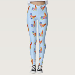 Red Funny Tupp Cockerel Blue and White Spots Leggings