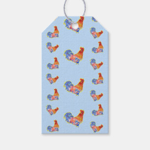Red Funny Tupp Cockerel Blue and White Spots Presentetikett
