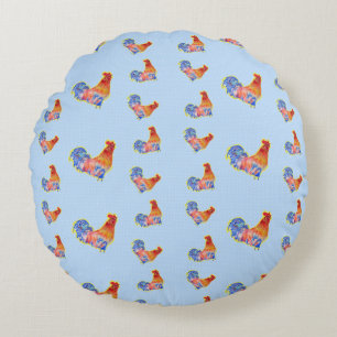 Red Funny Tupp Cockerel Blue and White Spots Rund Kudde