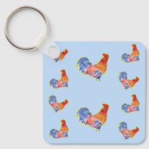 Red Funny Tupp Cockerel Blue and White Spots Tr Nyckelring