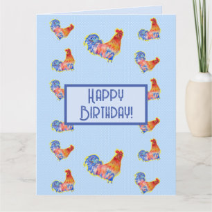 Red Funny Tupp Cockerel Blue Birthday Card Kort