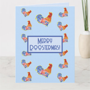 Red Funny Tupp Cockerel Blue-julkort Kort