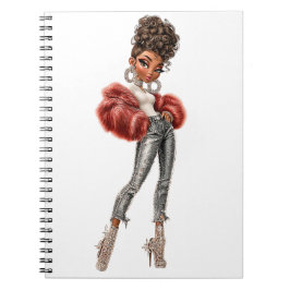 Red Fur Glam Girl Spiral Photo Notebook Anteckningsbok