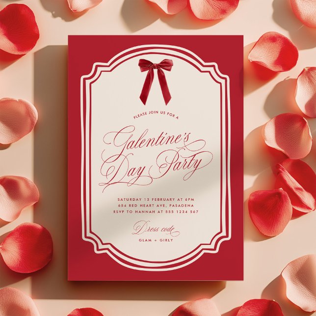Red Galentine's Day Party Invitation with Bow Inbjudningar (Skapare uppladdad)