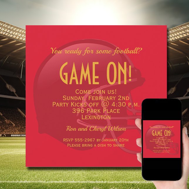 Red Game Day Football Helmet Inbjudningar (Order INSTANT DOWNLOAD to send digitally or PRINTED cards to mail or both!
)