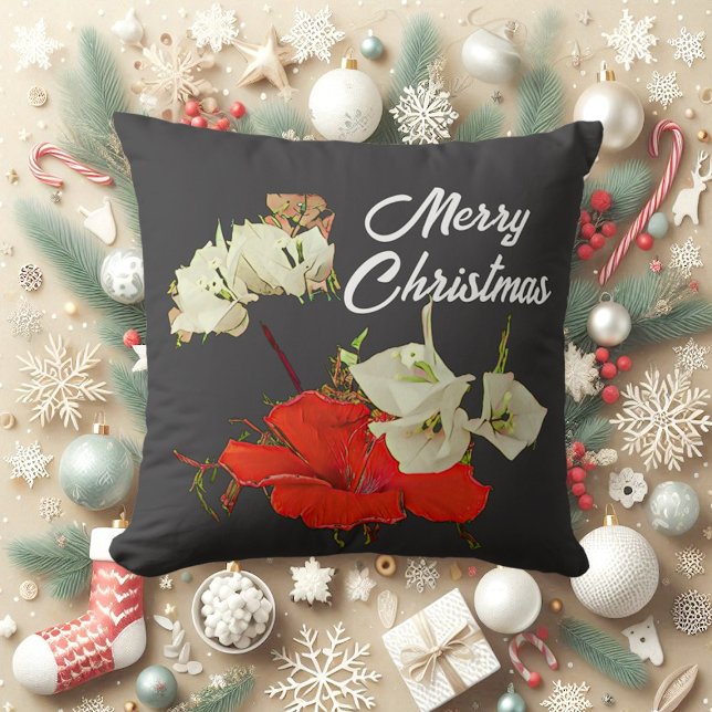 Red Garden Hibiscus God jul Blommigt Baby Kudde (Red Garden Hibiscus Merry Christmas Floral Baby Throw Pillow)
