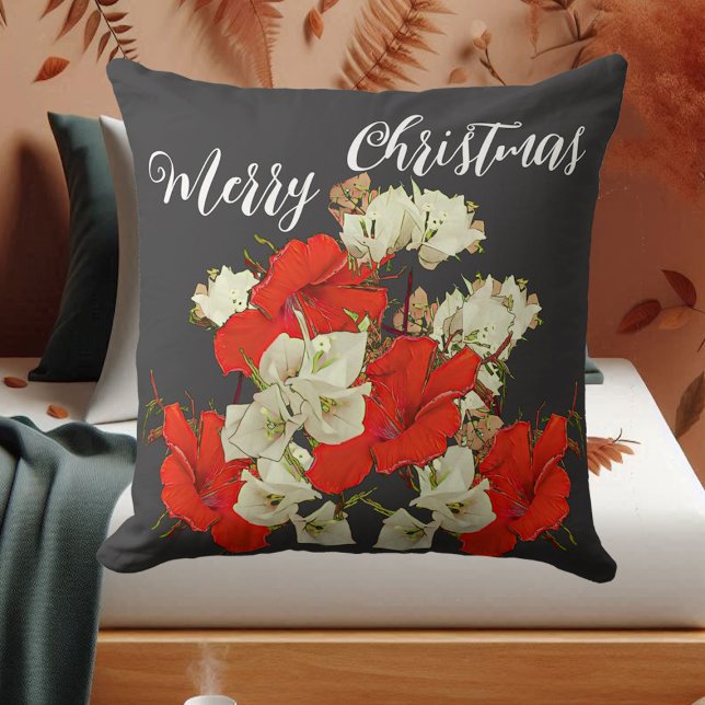 Red Garden Hibiscus God jul Blommigt Blooms Kudde (Red Garden Hibiscus Merry Christmas Floral Blooms Throw Pillow)