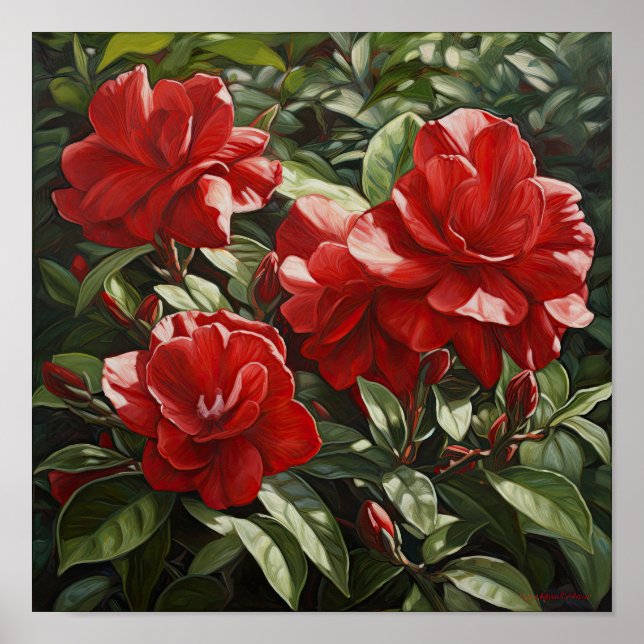 Red Gardenia Flowers Art Print Poster (Framsidan)
