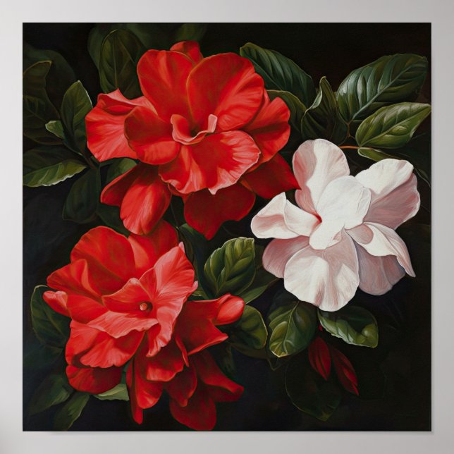 Red Gardenias Flower Art Print Poster (Framsidan)