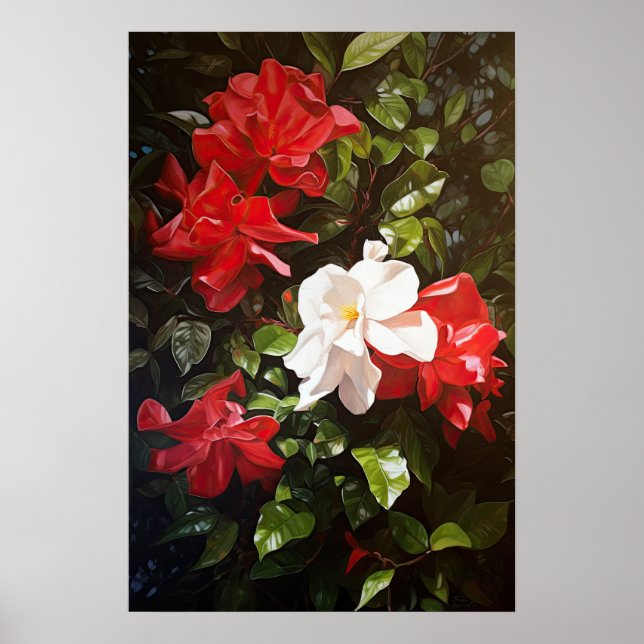 Red Gardenias Flower Art Print Poster (Framsidan)