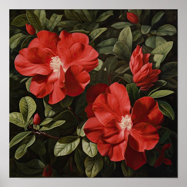 Red Gardenias Flower Art Print Poster (Framsidan)
