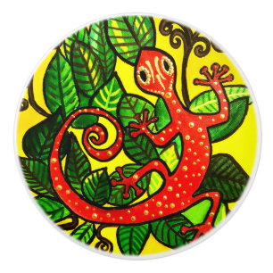 Red Gecko Ceramic Knob Knopp