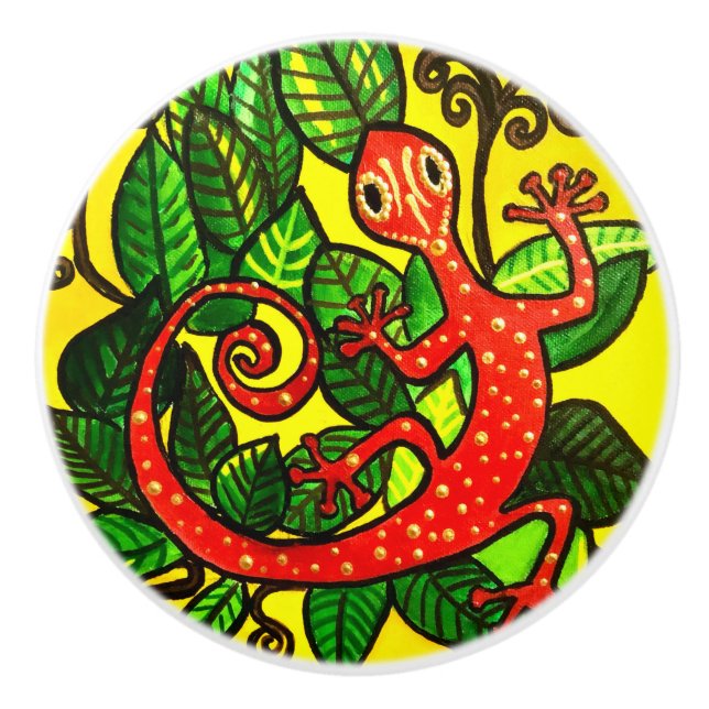 Red Gecko Ceramic Knob Knopp (Framsidan)