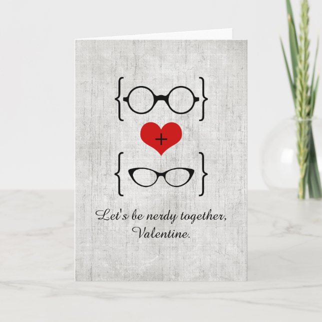 Red Geeky Glasses Valentine Day Card Helgkort (Framsida)