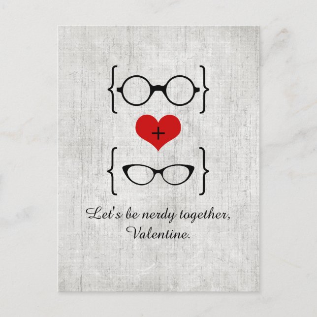 Red Geeky Glasses Valentine Day Postcard Helg Vykort (Framsida)