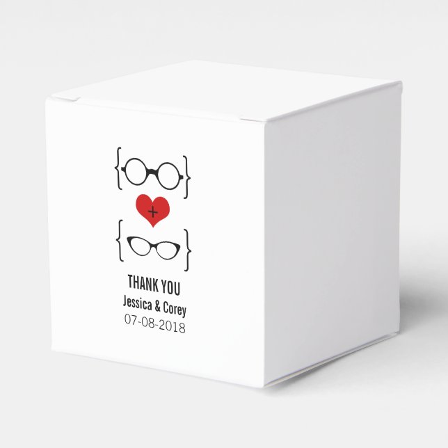 Red Geeky Glasses Wedding Favor Boxes Presentaskar (Framsidan Sidan)