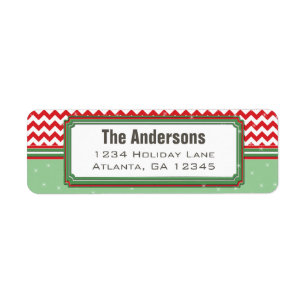 Red & Geen Chevron ZigZag-Returadressen Jul Returadress Etikett