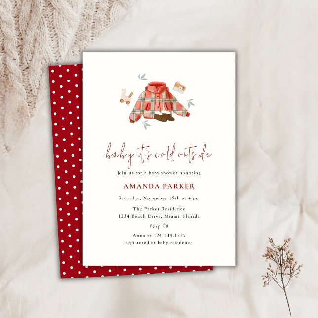 Red Gender Neutral Winter Clothes Baby Shower Inbjudningar (Red Gender Neutral Winter Clothes Baby Shower Invitation)