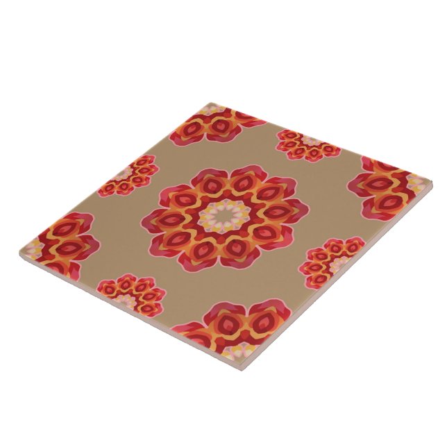 Red Geo Peony på Fawn Kakelplatta (Sidan)