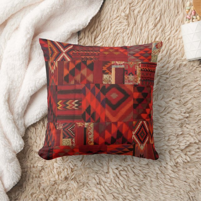Red Geometric Bohemian Moroccan Stil Kudde (Filt)