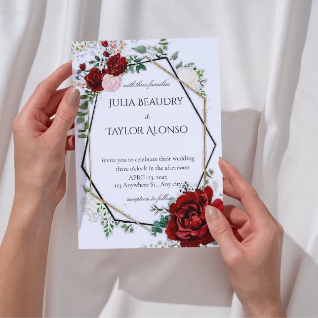 red Geometric Floral Wedding Invitation Inbjudningar (Skapare uppladdad)