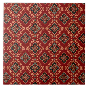 Red Geometric Indian Mönster Kakelplatta