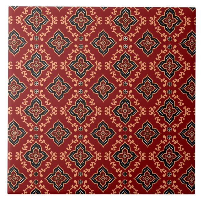Red Geometric Indian Mönster Kakelplatta (Framsidan)