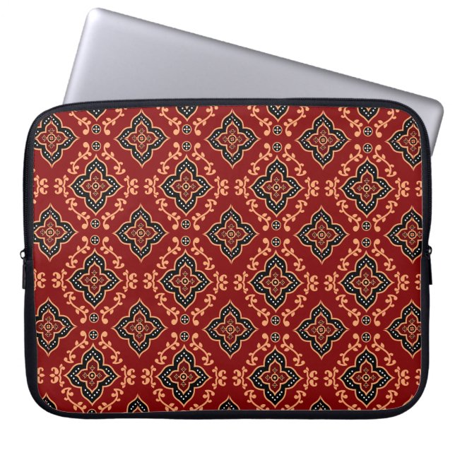 Red Geometric Mönster / Indian Print Laptop Fodral (Framsidan)