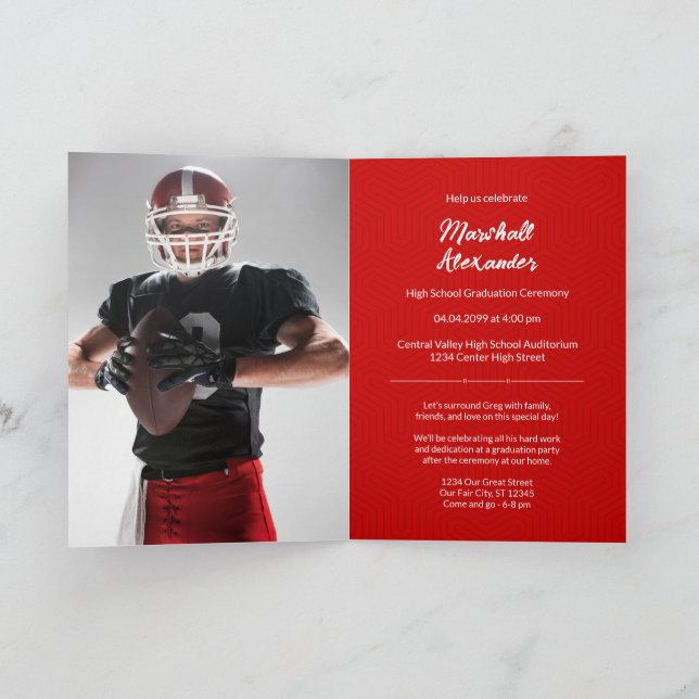 Red Geometric Studenten Photo Inbjudan (Inuti)