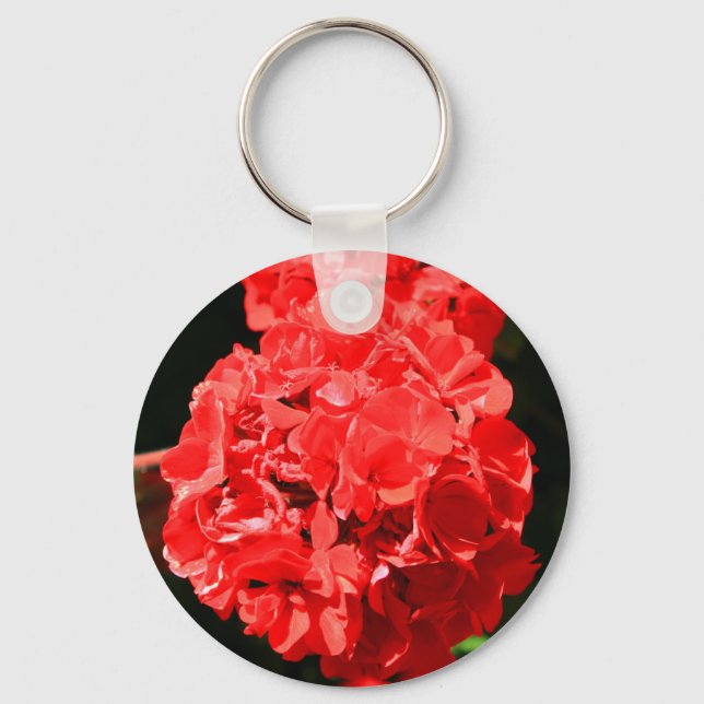 Red Geranium Flower Keychain Nyckelring (Framsida)