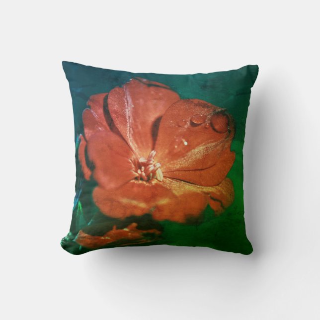 Red Geranium Pelargonium Flower Cushion Pillow Kudde (Framsida)