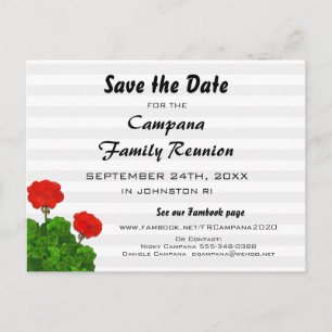 Red Geranium Reunion, Party, Event Save Date Inbjudan Vykort
